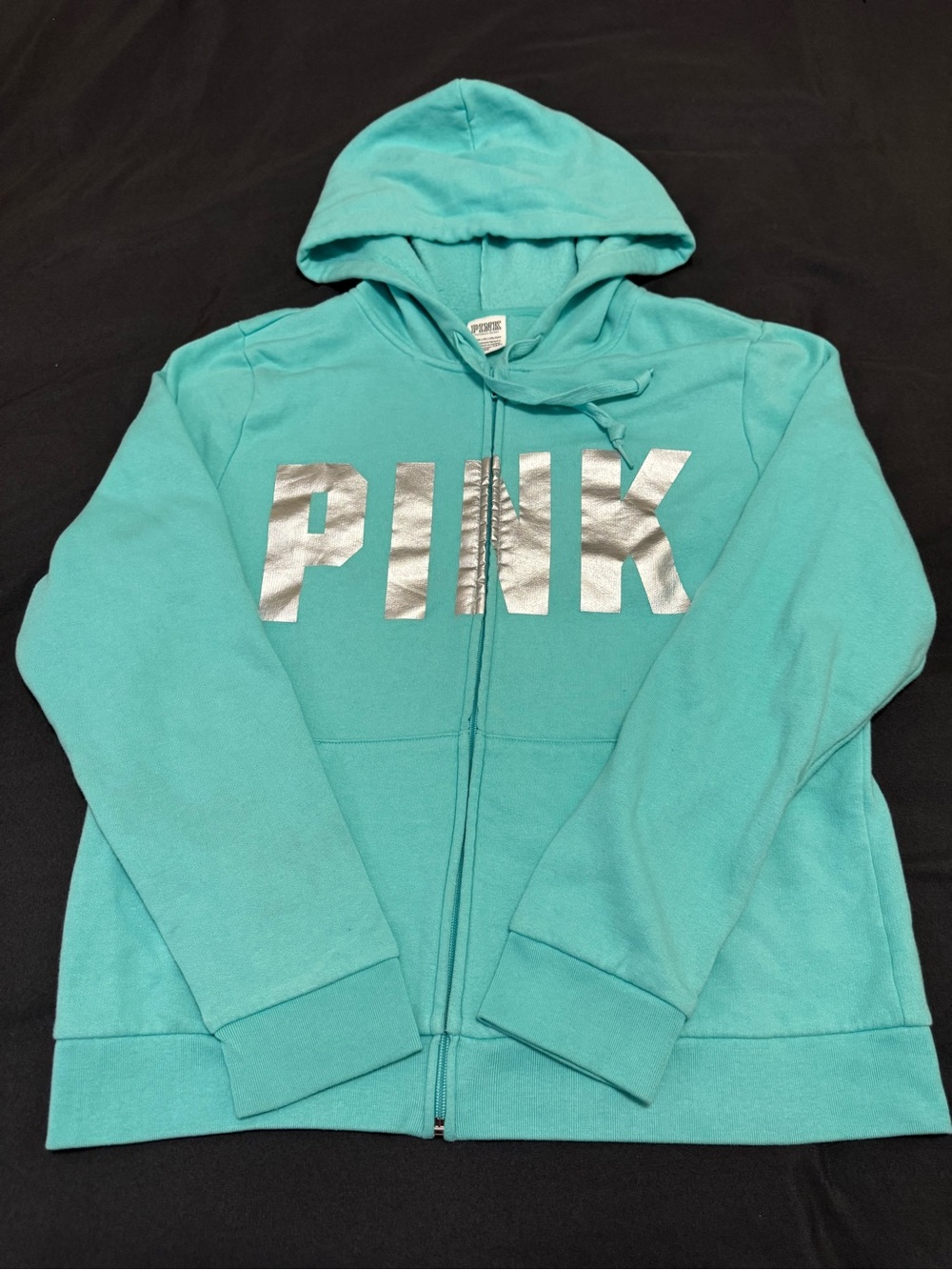 PINK Victoria's Secret Teal Zip-Up Hoodie with Silver Logo